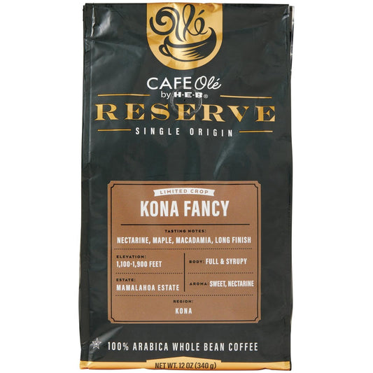 CAFE Ole Reserve Kona Fancy Whole Bean Coffee Single Origin by H‑E‑B