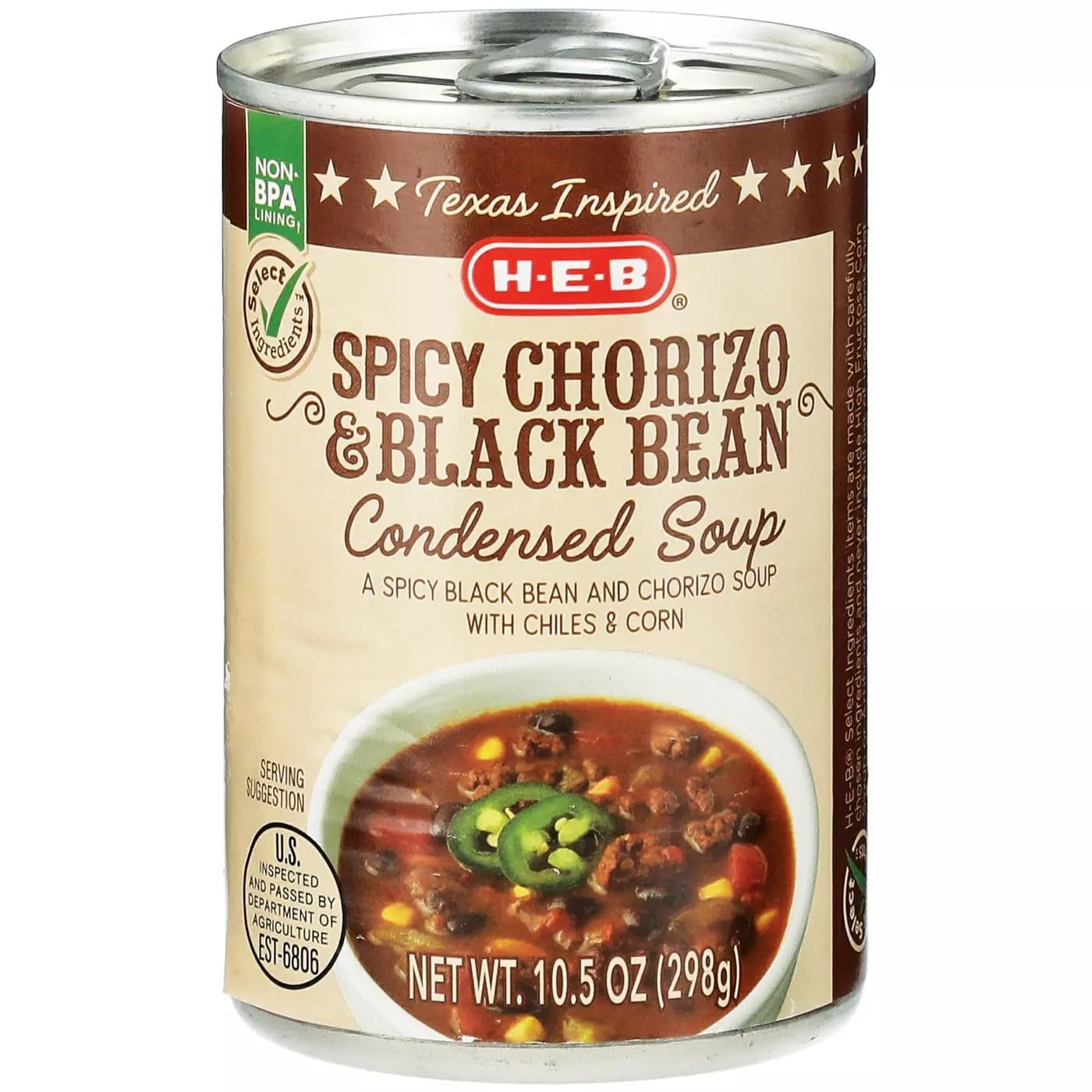 HEB H‑E‑B Texas-Inspired Spicy Chorizo & Black Bean Condensed Soup 10.5 oz (298g) Pack of 4…