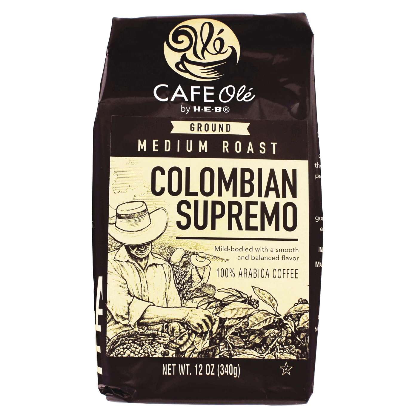 HEB Cafe Ole Colombia Supremo Ground Coffee Medium Dark Roast 12oz Bag (Pack of 3)