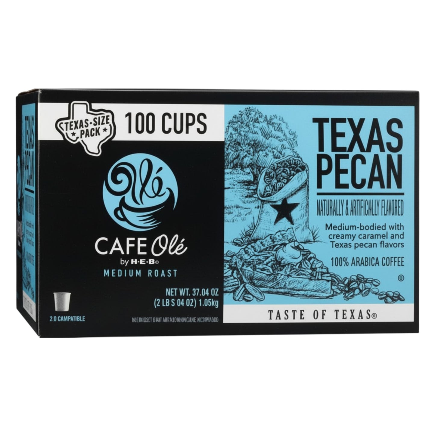 CAFE Ole by H-E-B Texas Pecan Medium Roast Coffee Single Serve Cups 100 Count