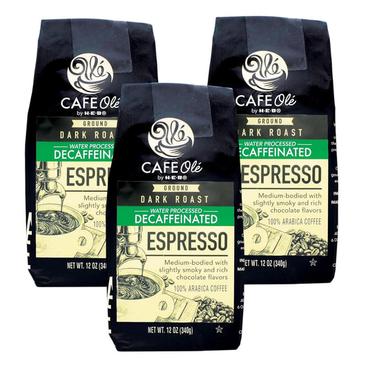 HEB Cafe Ole Decaf Espresso Ground Coffee Dark Roast 12 oz (Pack of 3)