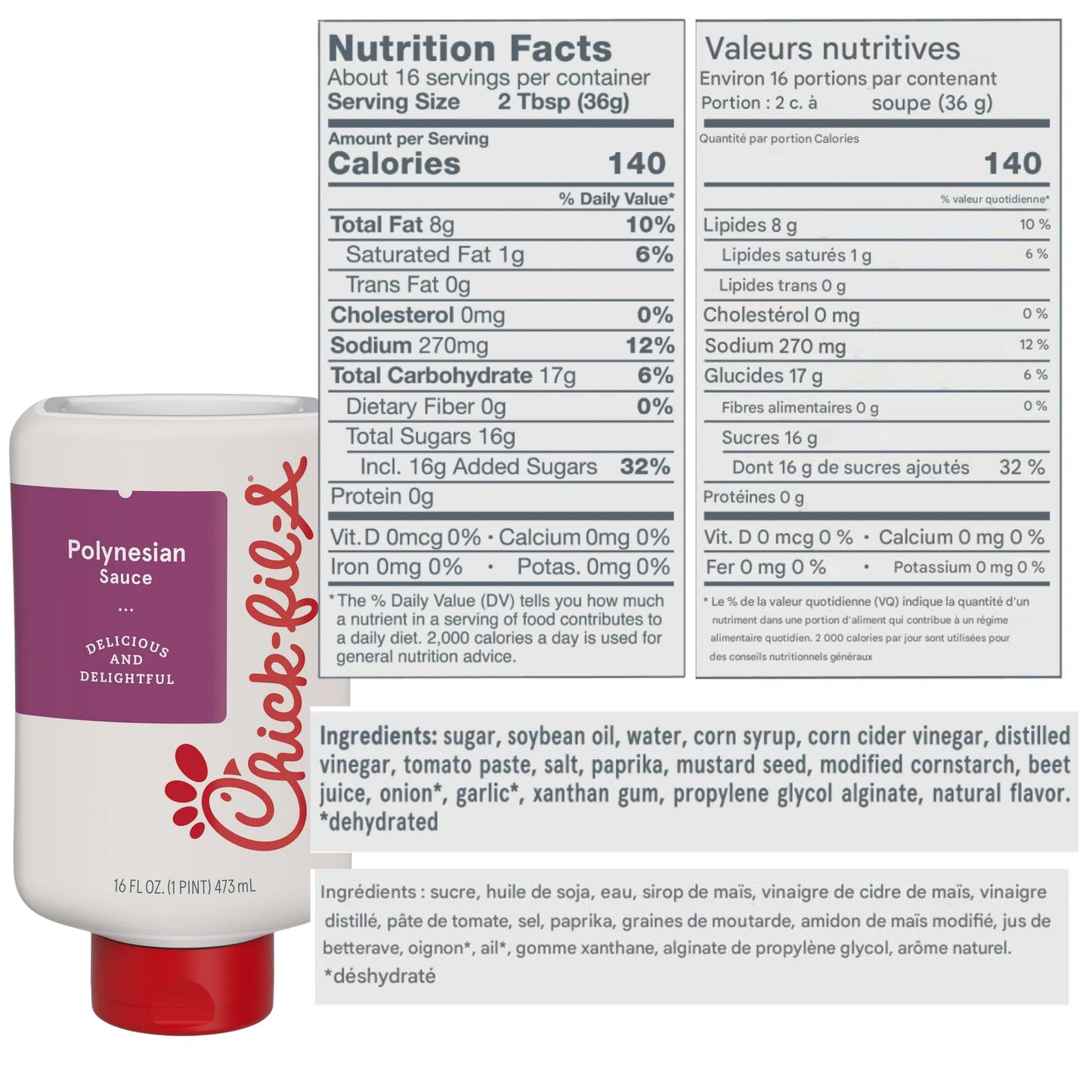 Chick-fil-A Sauce Bundle -- Chick-fil-A Sauce and Polynesian Sauce -- 16 ounces each