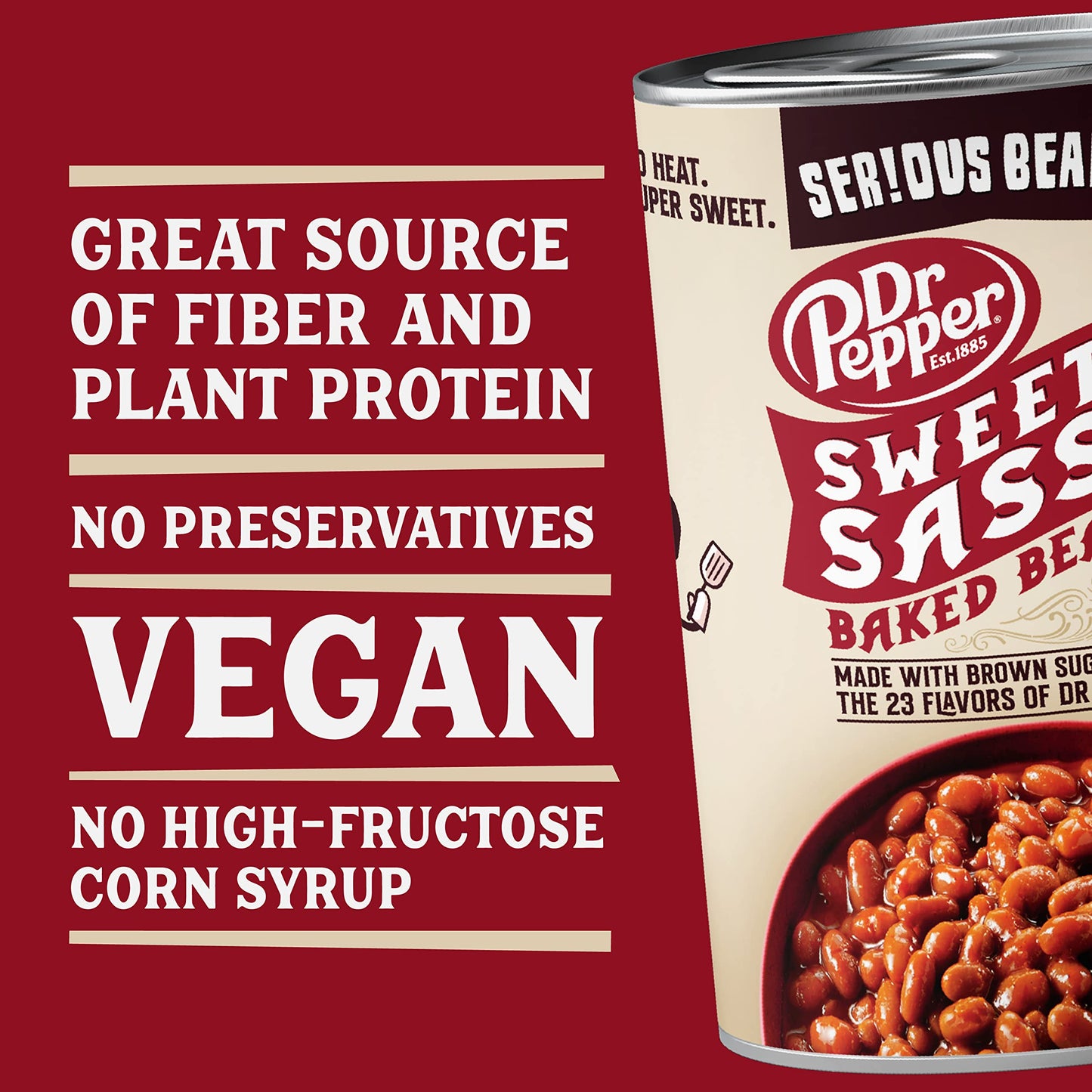 SERIOUS Bean Co Sweet and a Bit Sassy Dr Pepper Baked Beans, Canned Baked Beans made with White Beans, Vegan Beans, Ready to Serve Beans, (16.0 oz (454g) 6 Pack)