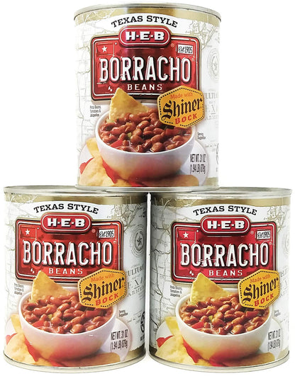 Borracho Beans 3 Pack - Large Family Style 31 oz Cans (Nearly 6 Pounds Of Beans) - Made With Shiner Bock Beer - Texas Style Beans From HEB - Go Texan Product