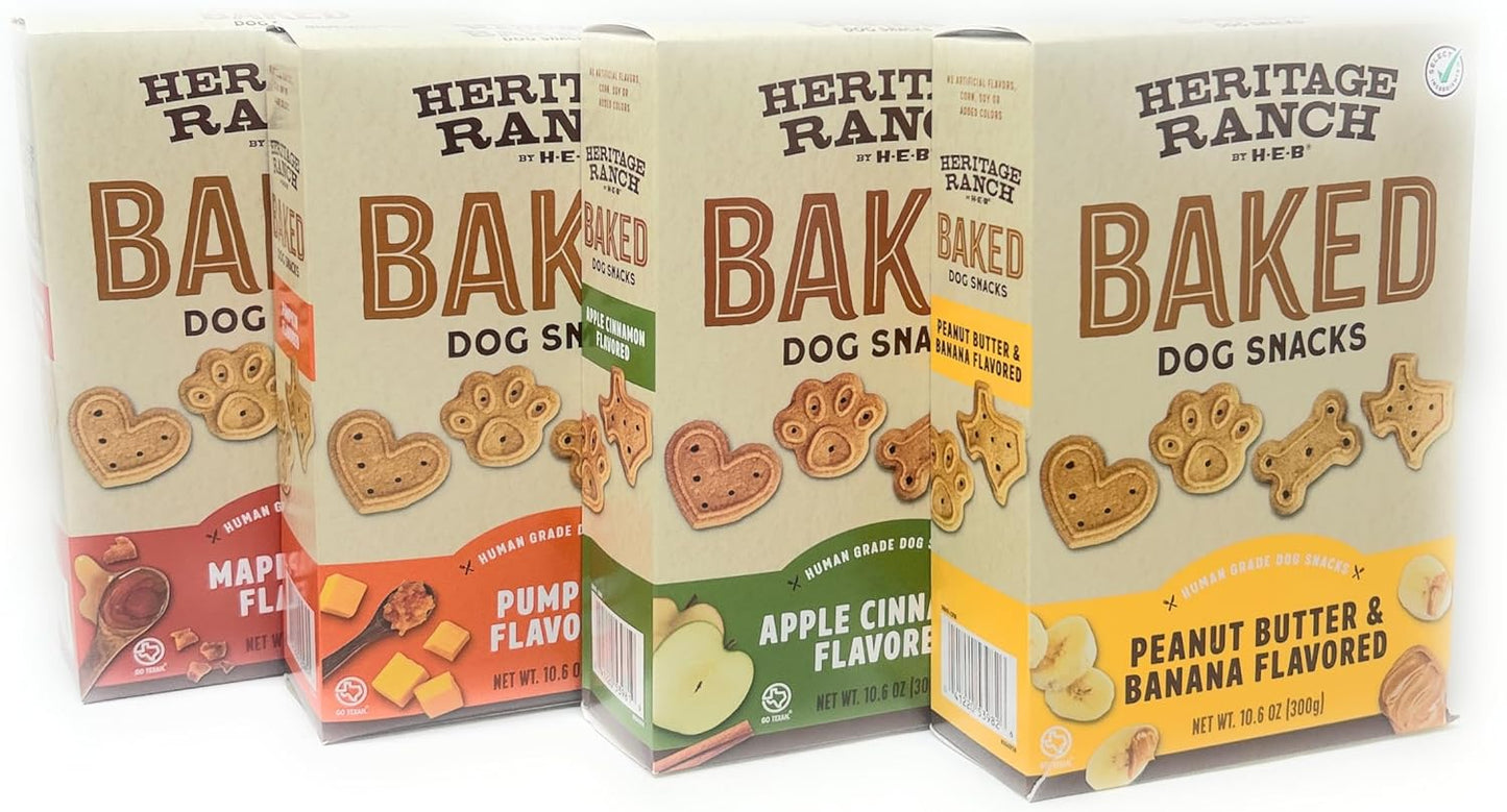 Heritage Ranch Baked Dog Snacks Treats Variety Set - 4 Flavors - Maple Bacon, Pumpkin, Apple Cinnamon, Peanut Butter & Banana