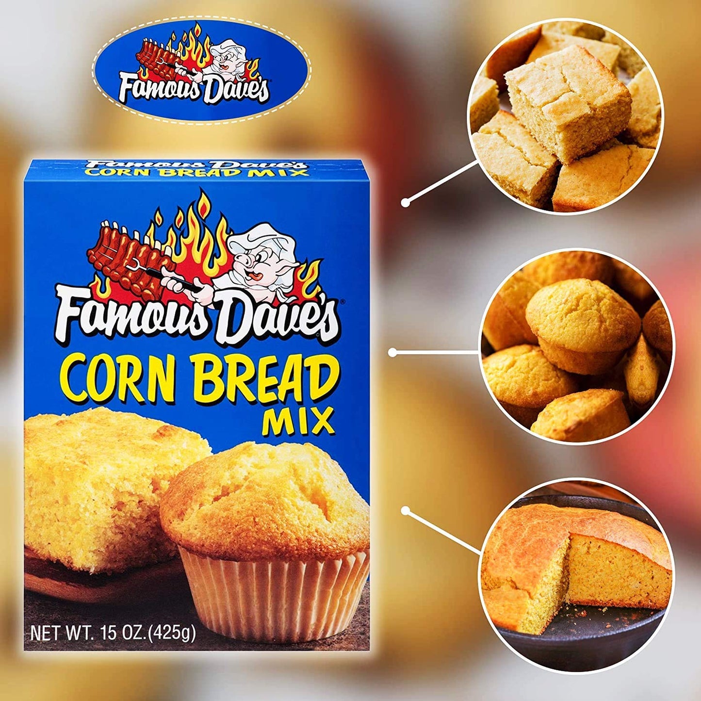 Famous Dave's Original Corn Bread Mix, 15 Ounce, Pack of 4