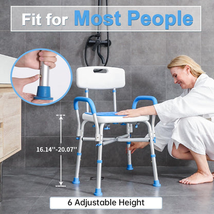 500lb Heavy Duty Shower Chair with Arms Waterproof Adjustable Bath Stool for Seniors
