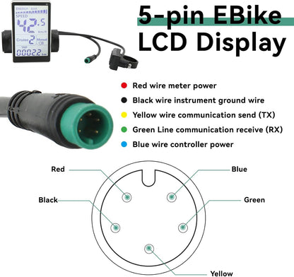 Electric Bicycle LCD Display 24V 36V 48V 60V E Scooter M5 Meter Waterproof 5 Pin