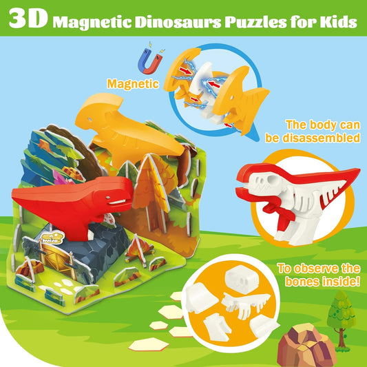 Magnetic 3D Dinosaur Puzzle Set - 4 Realistic Models for Educational Play