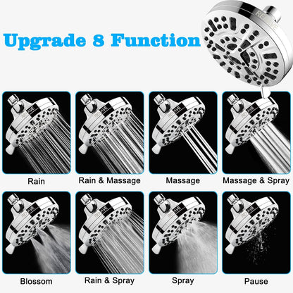 5.1" Rainfall Shower Head - 63 Jets, 8 Modes, Chrome