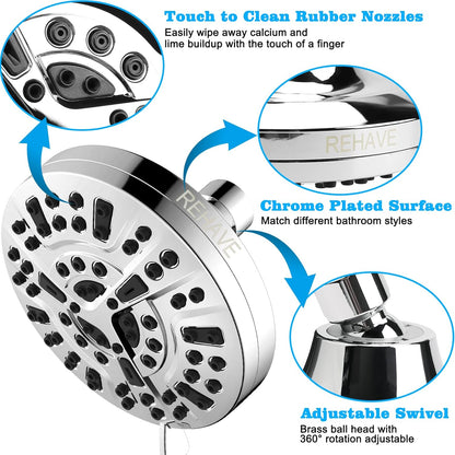 5.1" Rainfall Shower Head - 63 Jets, 8 Modes, Chrome