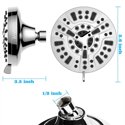 5.1" Rainfall Shower Head - 63 Jets, 8 Modes, Chrome