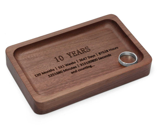10 Years Anniversary Walnut Wood Tray Gifts for Him Her Wooden Ring Dish Gift RB184-002