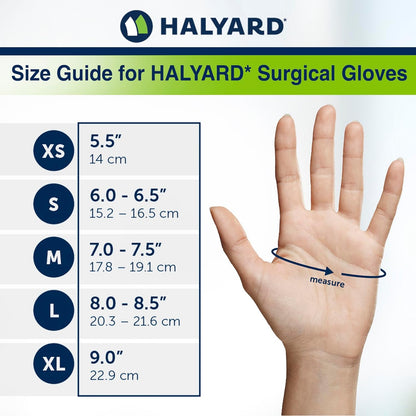 HALYARD Surgical Gloves Latex Sterile Powder Free Size 6.5 Small Box of 50 Pairs