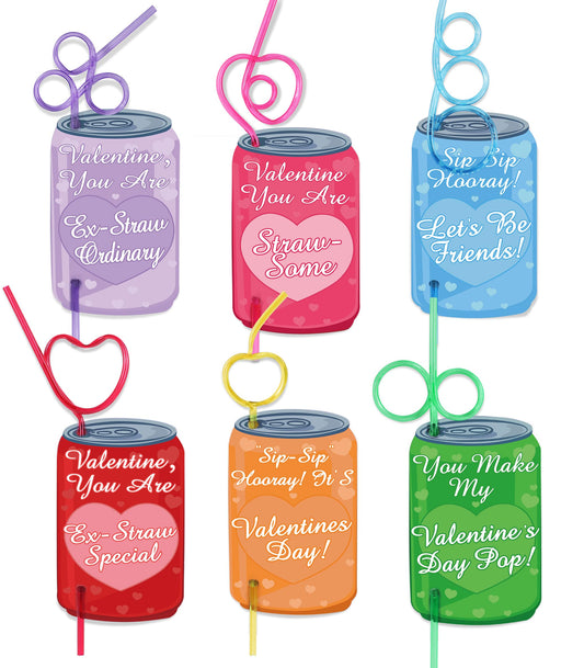 30 Pack Crazy Straws Valentine’s Day Cards Gifts for Kids School Party Favors