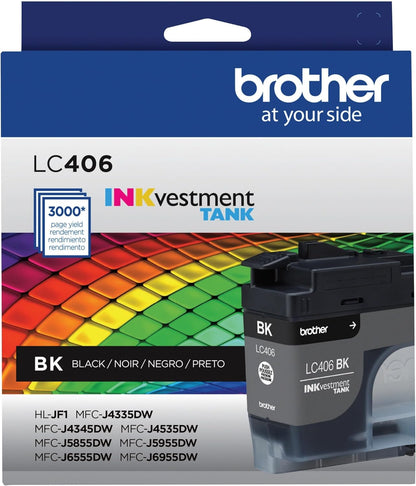 Brother Genuine LC406 BK Standard Yield Black INKvestment Tank Ink Cartridge