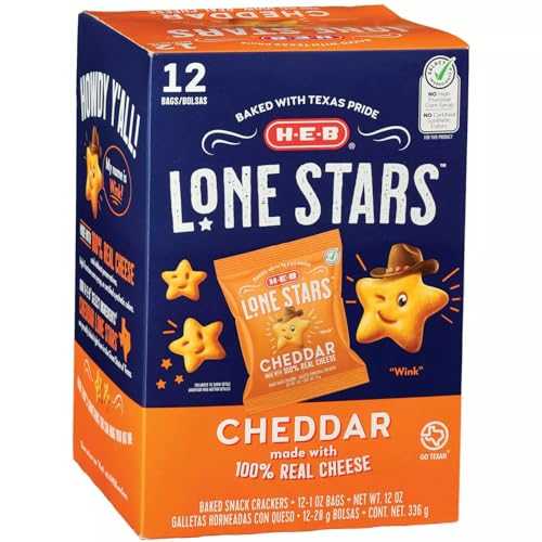 HEB Cheddar Lone Stars Baked Snack Crackers 1 oz Bags 12 ct Snack Food HB308-006