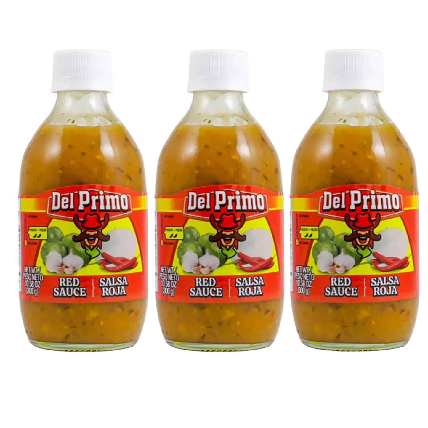 Del Primo Salsa Roja Red Hot Sauce 10.5oz Bottle (Pack of 3)