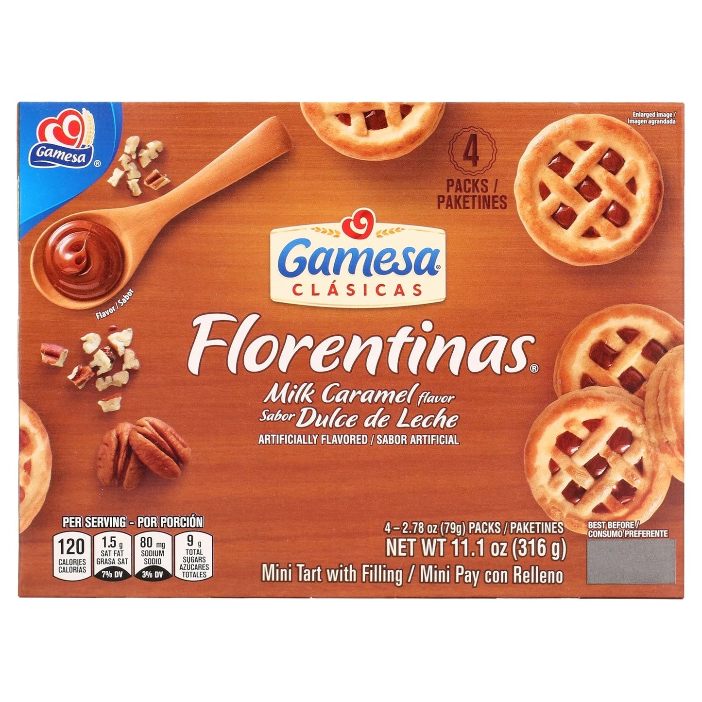 Gamesa Florentinas Dulce De Leche Flavor Cookies 11.1 oz - 4 Packs