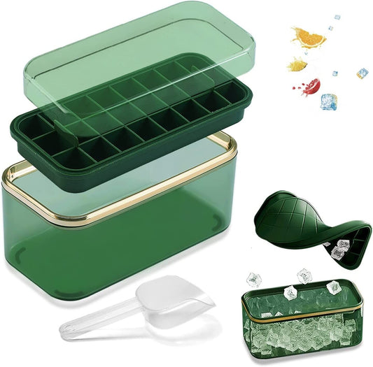 Silicone Ice Cube Tray with Lid Bin and scoop - 24 squares for Whisky, Cocktails