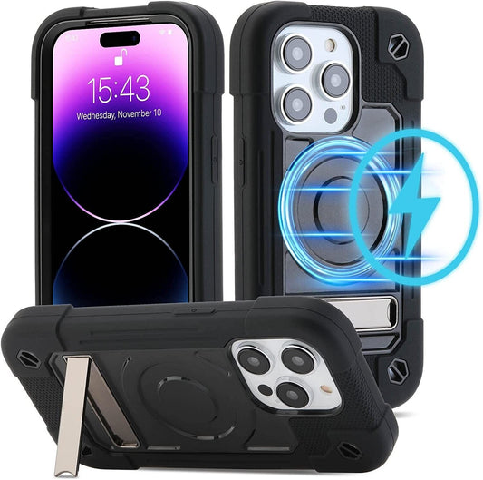 Magnetic Case iPhone 14 Pro Max Black Case Kickstand No Screen Protector