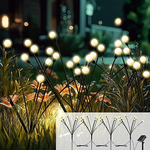 32 LED Solar Garden Firefly Lights (4 Pack) - Swaying, Waterproof, Warm White