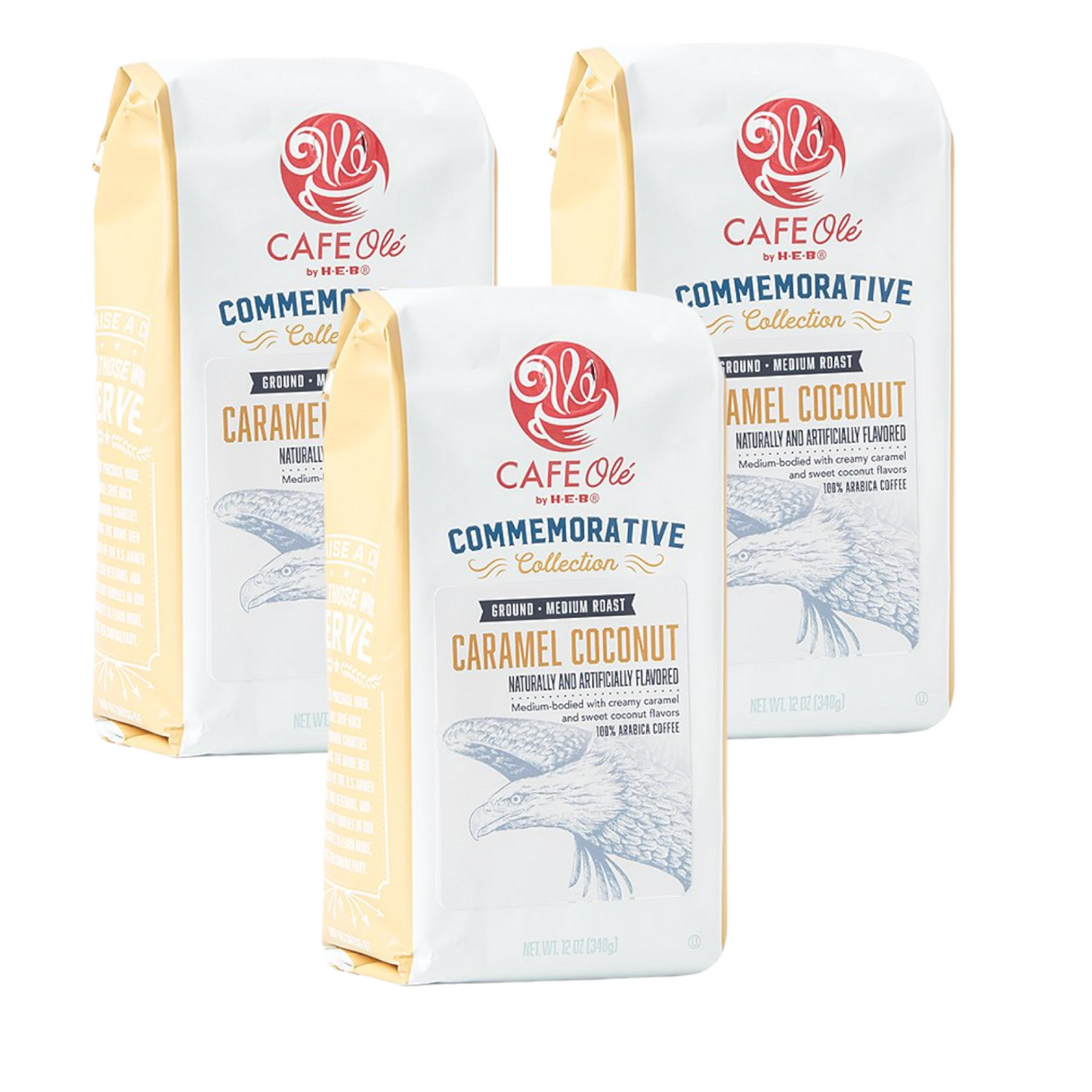 Cafe Ole Caramel Coconut Commemorative Collection Ground Coffee by HEB 12oz (3bag)