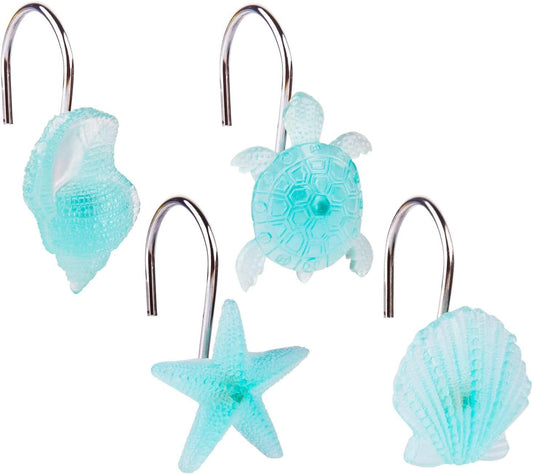 12Pcs Seashell Shower Curtain Hooks, Glow in The Dark Shower Curtain Rings Stain