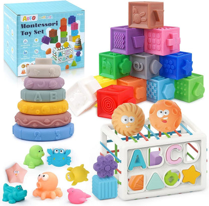 5 in 1 Montessori Baby Toys Set, 43PCS for 6-18 Months, Teething & Bath Toys