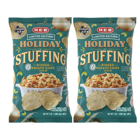 HEB Fall Limited Edition Holiday Stuffing Ridged Potato Chips - 7 oz (Pack of 2)