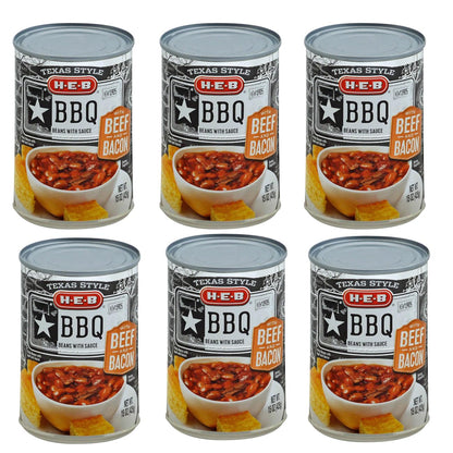 HEB Texas Style BBQ Beans With Beef And Bacon 15 oz (Pack of 6)
