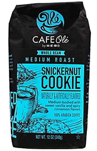 HEB Cafe Ole Whole Bean Coffee 12oz Bag (Pack of 3) (Snickernut Cookie - Medium Dark Roast (Full City))