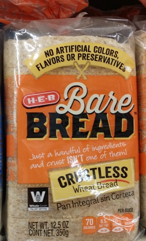 HEB Bare Bread Crustless Wheat Bread 12.5 Oz (Pack of 2)