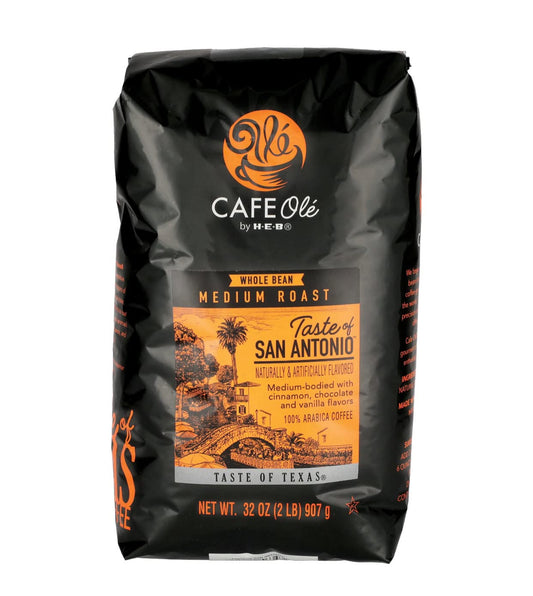 HEB Cafe Ole Whole Bean San antonio Medium Roast Coffee 2lb bag, Black