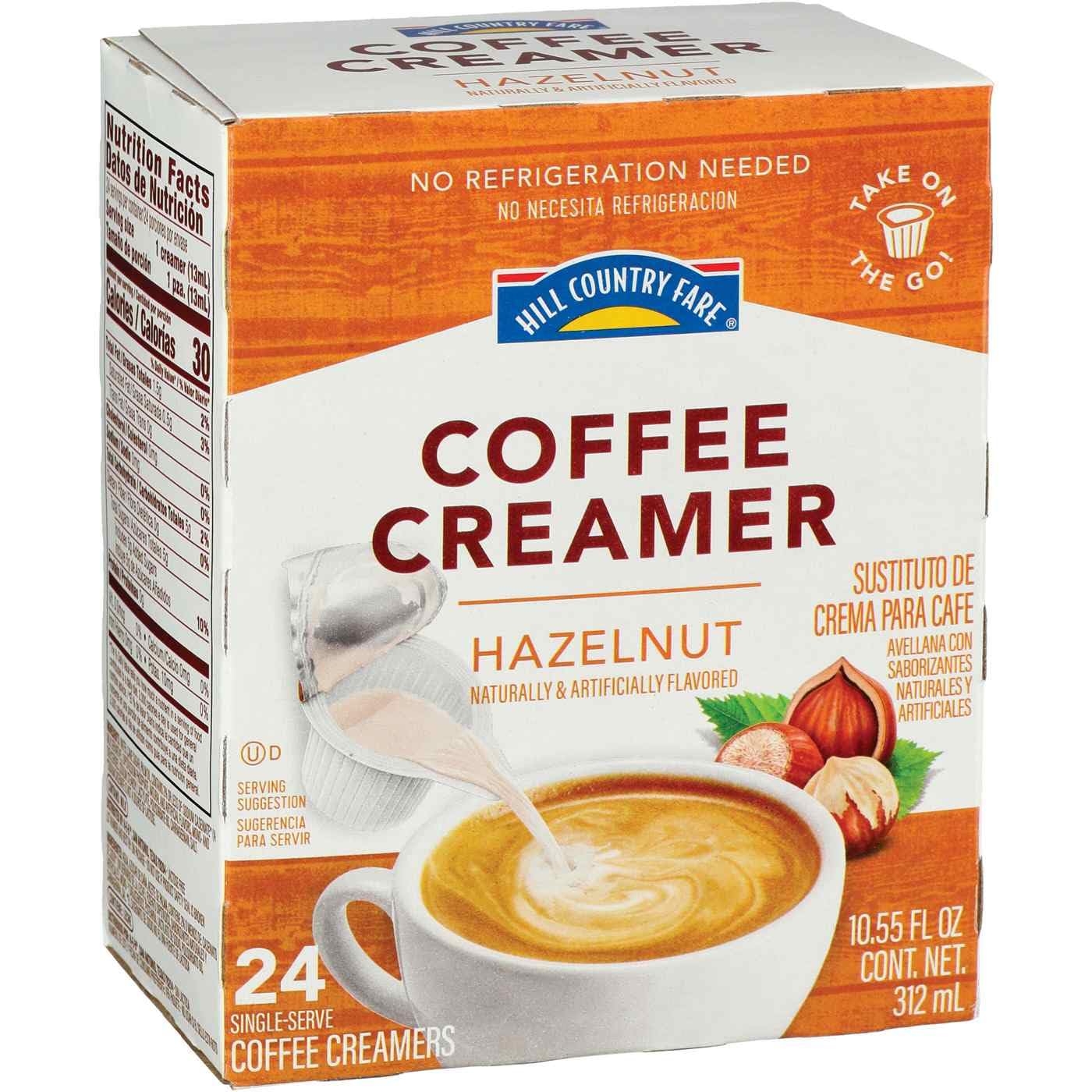 HEB Hill Country Fare Coffee Creamer Single Serve Cups, 24 Count - Easy Peel-Back Lid, No Refrigeration Needed, Rich Creaminess (Hazelnut)