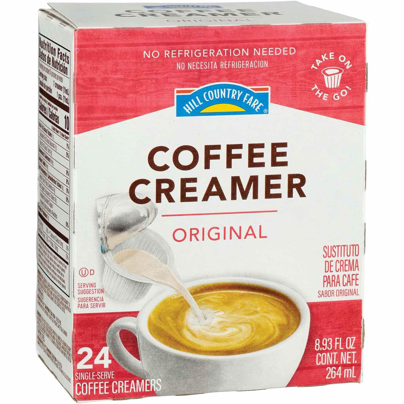 HEB Hill Country Fare Coffee Creamer Single Serve Cups, 24 Count - Easy Peel-Back Lid, No Refrigeration Needed, Rich Creaminess (Original)