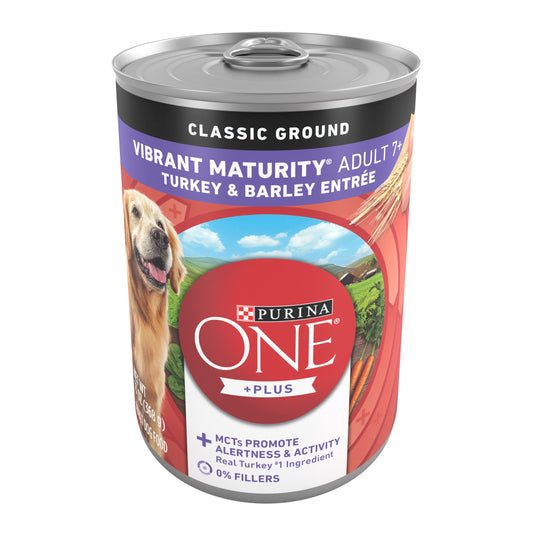 Purina ONE +Plus Wet Dog Food for Senior Dogs, Classic Ground Vibrant Maturity 7+ Turkey and Barley Entree - 13 oz. Can