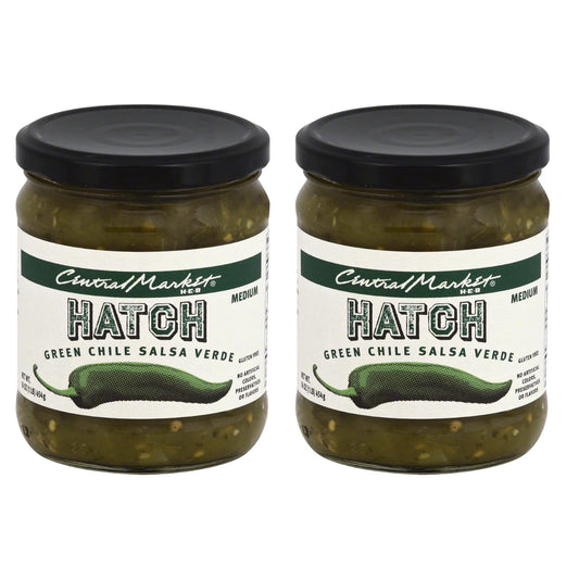 Central Market HEB Salsa 16 Oz (Pack of 2) (Hatch Green Chili Salsa Verde - Medium)