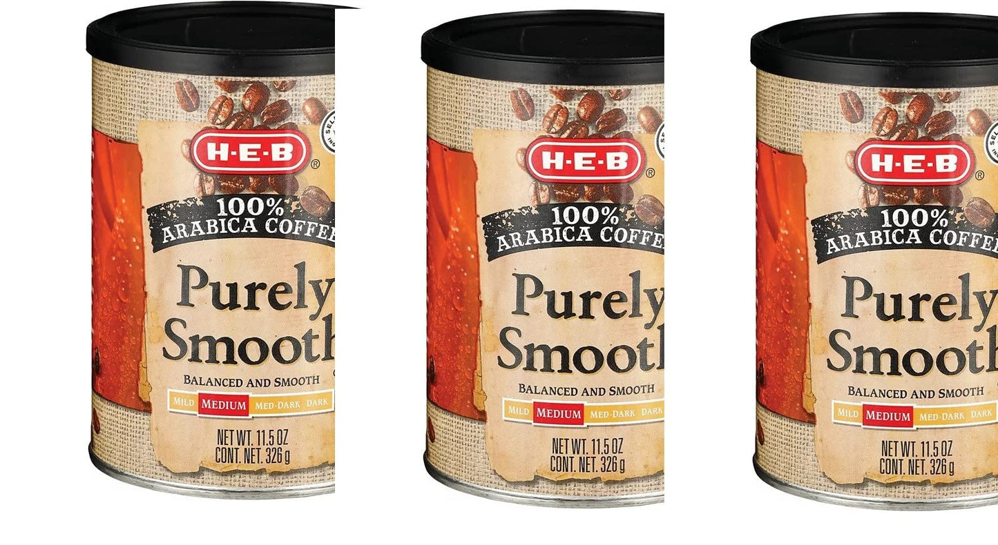 HEB Purely Smooth Medium Roast Ground Coffee 11.5 oz (pack of 3)