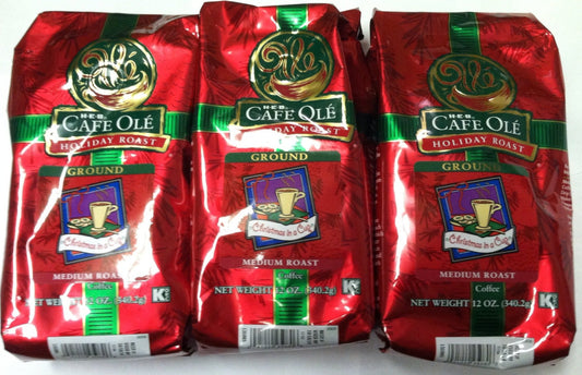 HEB Cafe Ole Ground Coffee 12oz Bag (Pack of 3) (Christmas in a Cup - Medium Roast)