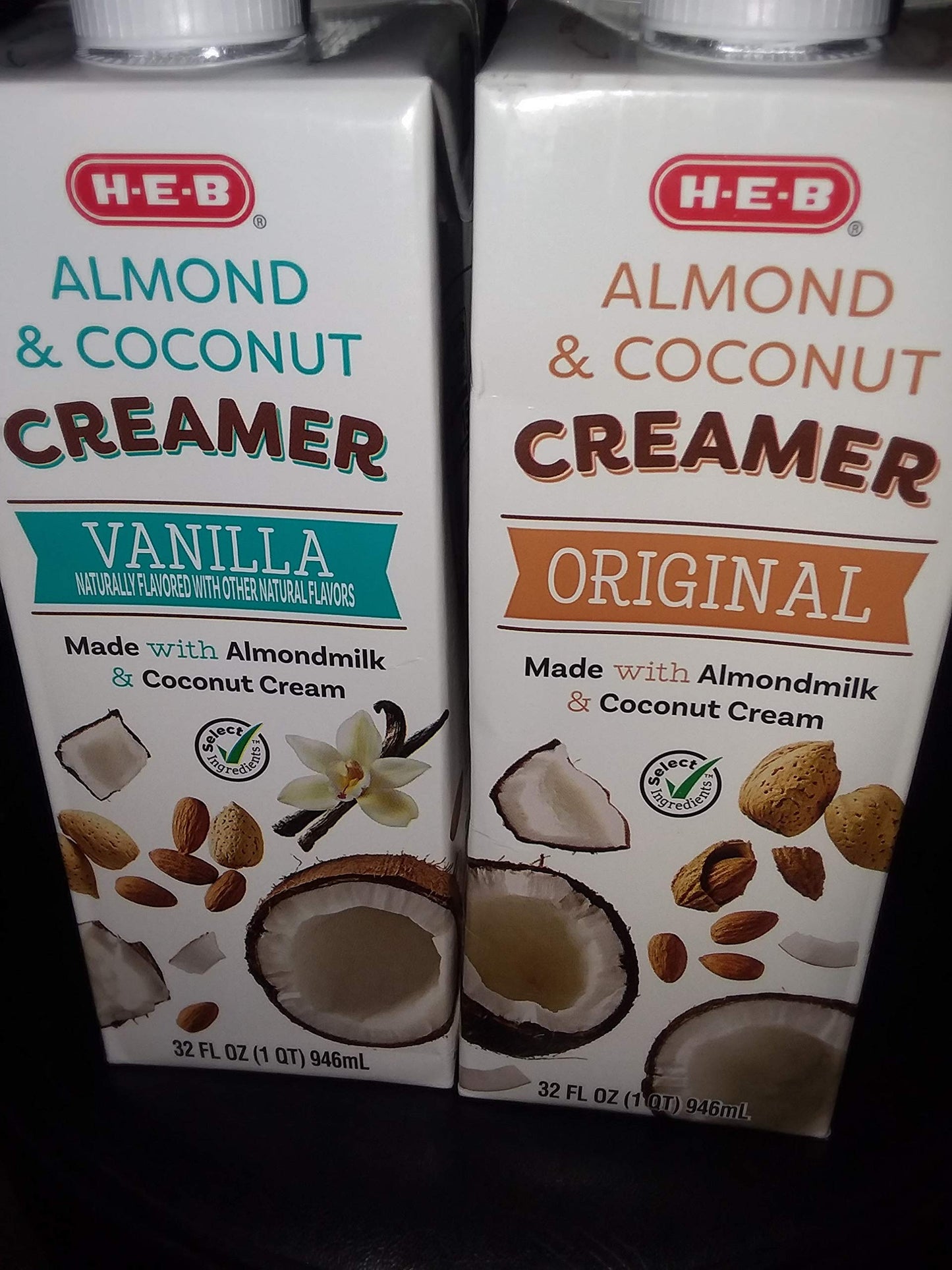 H E B Almond & Coconut Creamer 32 oz 2 pack Original and Vanilla