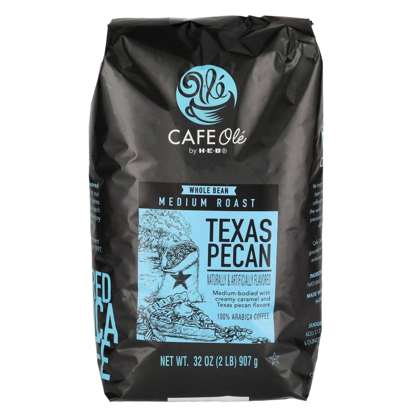 Cafe Ole Texas Pecan Medium Roast Whole Bean Coffee 32 oz