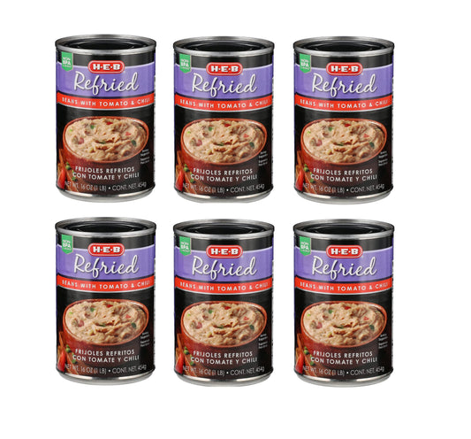 REFRIED BEANS WITH TOMATO & CHILI 6 Cans NT. WT. 16 oz. (454g)