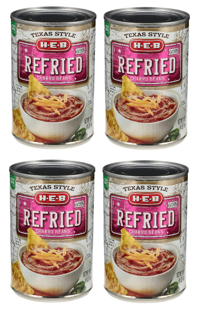 Texas Style Refried Charro Beans 4 Cans 16 oz (1 LB - 454g) BY: H-E-B